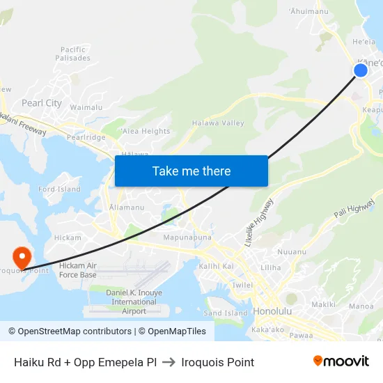 Haiku Rd + Opp Emepela Pl to Iroquois Point map