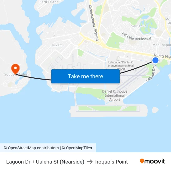 Lagoon Dr + Ualena St (Nearside) to Iroquois Point map