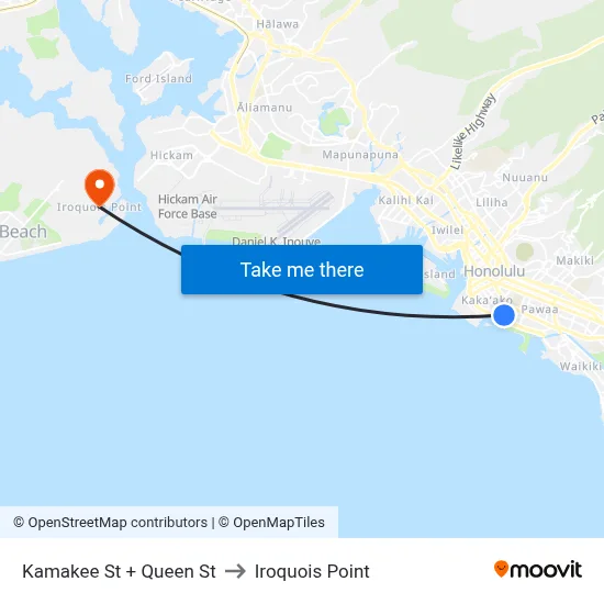 Kamakee St + Queen St to Iroquois Point map