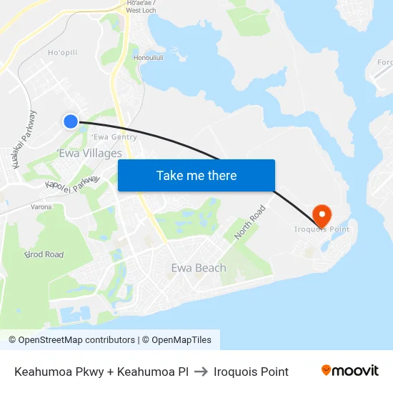 Keahumoa Pkwy + Keahumoa Pl to Iroquois Point map