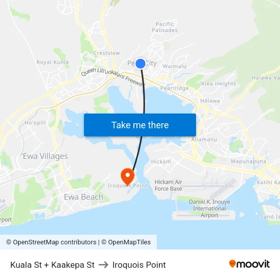 Kuala St + Kaakepa St to Iroquois Point map