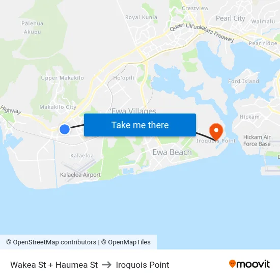 Wakea St + Haumea St to Iroquois Point map