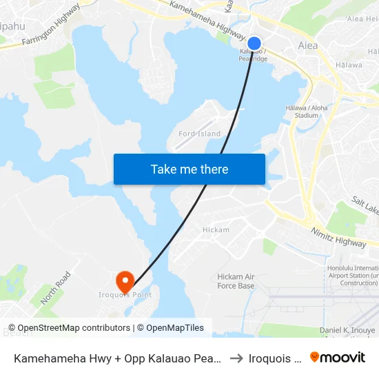 Kamehameha Hwy + Opp Kalauao Pearlridge Station to Iroquois Point map