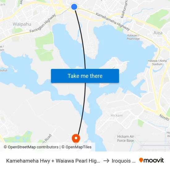 Kamehameha Hwy + Waiawa Pearl Highlands Station to Iroquois Point map