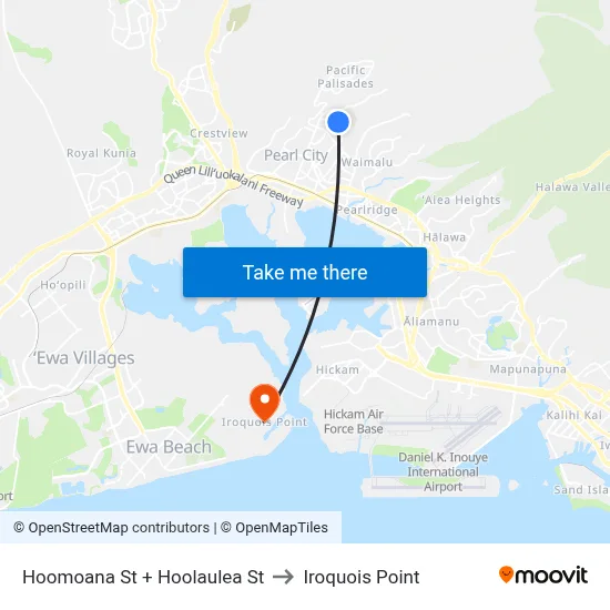 Hoomoana St + Hoolaulea St to Iroquois Point map