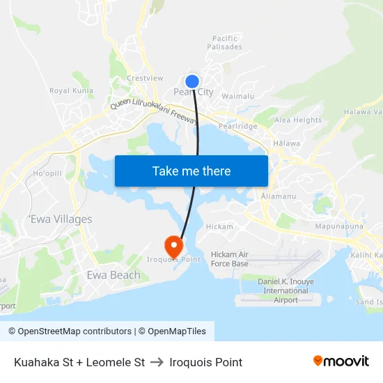 Kuahaka St + Leomele St to Iroquois Point map