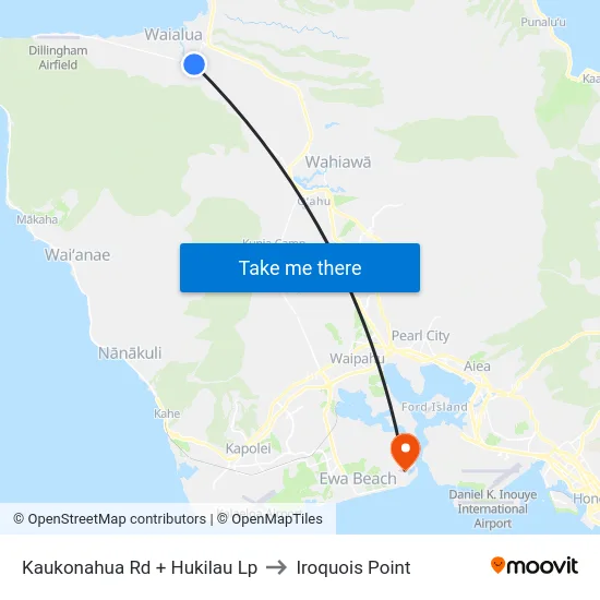 Kaukonahua Rd + Hukilau Lp to Iroquois Point map