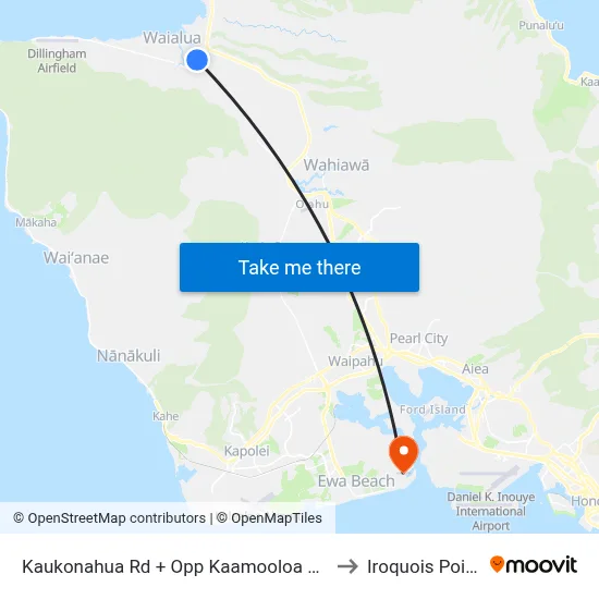Kaukonahua Rd + Opp Kaamooloa Rd to Iroquois Point map
