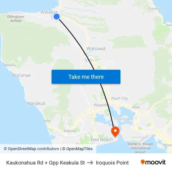 Kaukonahua Rd + Opp Keakula St to Iroquois Point map