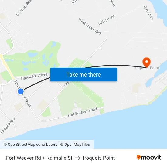 Fort Weaver Rd + Kaimalie St to Iroquois Point map