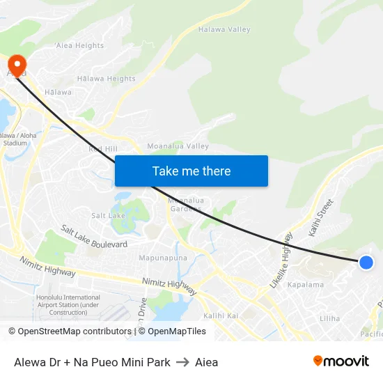 Alewa Dr + Na Pueo Mini Park to Aiea map