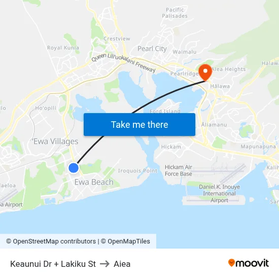 Keaunui Dr + Lakiku St to Aiea map