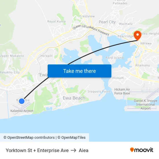 Yorktown St + Enterprise Ave to Aiea map