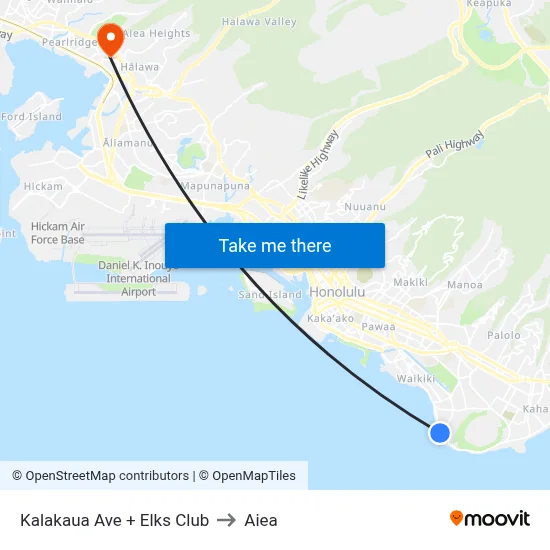 Kalakaua Ave + Elks Club to Aiea map