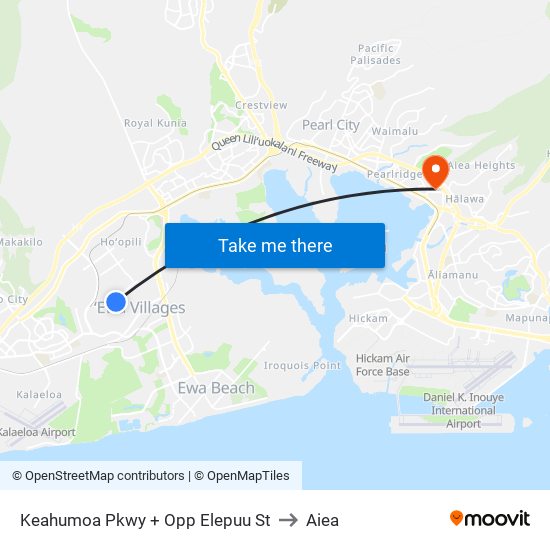 Keahumoa Pkwy + Opp Elepuu St to Aiea map