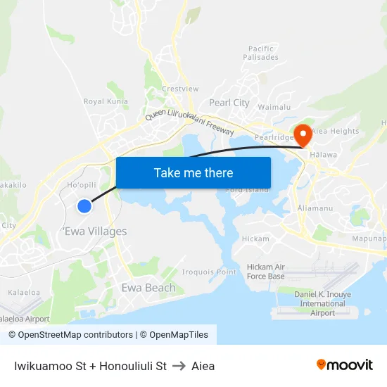 Iwikuamoo St + Honouliuli St to Aiea map