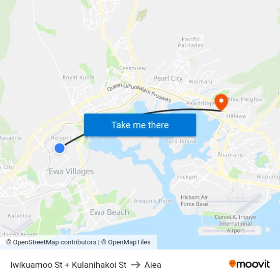 Iwikuamoo St + Kulanihakoi St to Aiea map