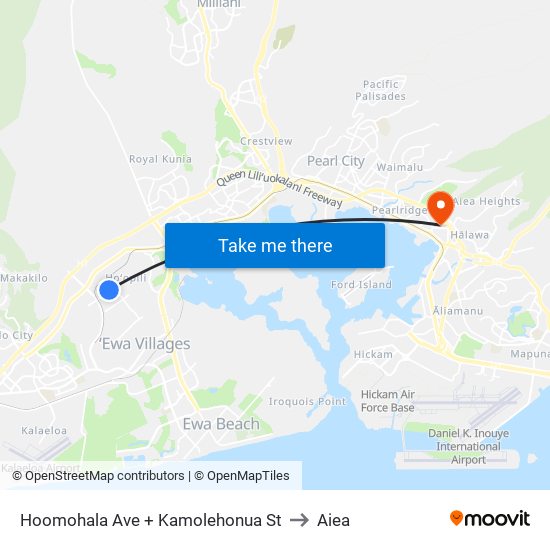 Hoomohala Ave + Kamolehonua St to Aiea map