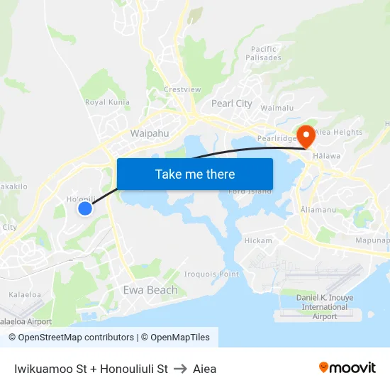 Iwikuamoo St + Honouliuli St to Aiea map