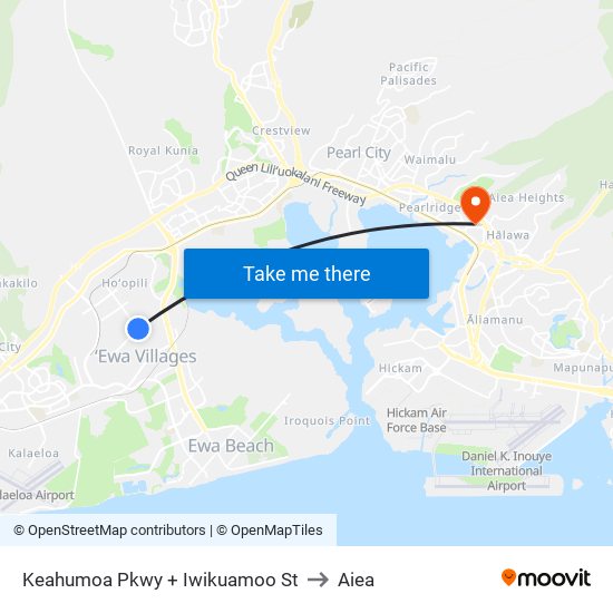 Keahumoa Pkwy + Iwikuamoo St to Aiea map