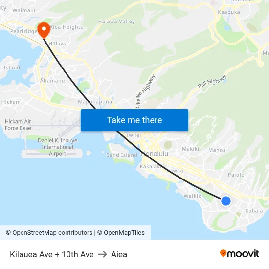 Kilauea Ave + 10th Ave to Aiea map