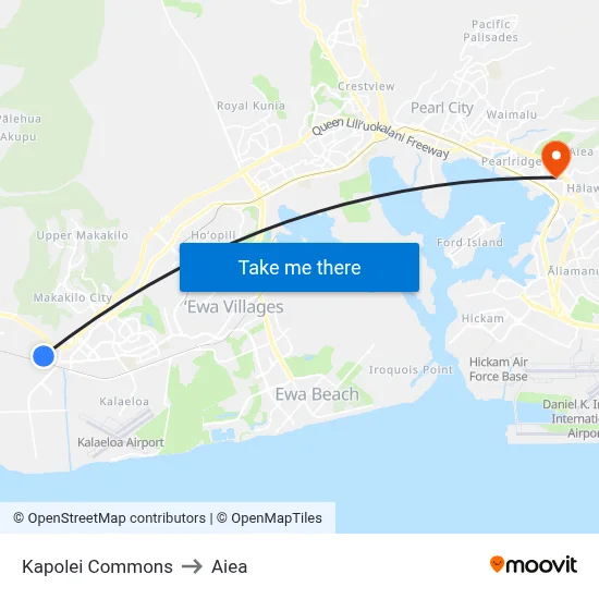 Kapolei Commons to Aiea map