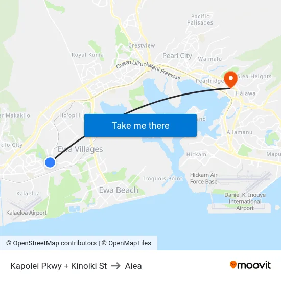 Kapolei Pkwy + Kinoiki St to Aiea map