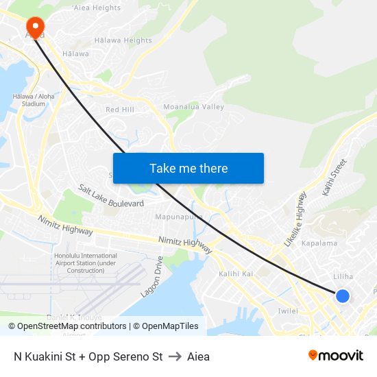 N Kuakini St + Opp Sereno St to Aiea map