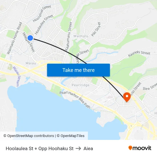 Hoolaulea St + Opp Hoohaku St to Aiea map