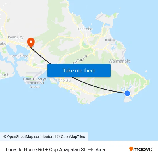Lunalilo Home Rd + Opp Anapalau St to Aiea map
