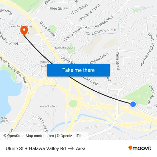 Ulune St + Halawa Valley Rd to Aiea map