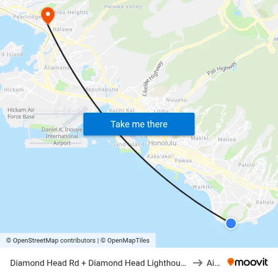 Diamond Head Rd + Diamond Head Lighthouse to Aiea map