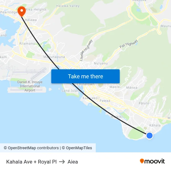 Kahala Ave + Royal Pl to Aiea map
