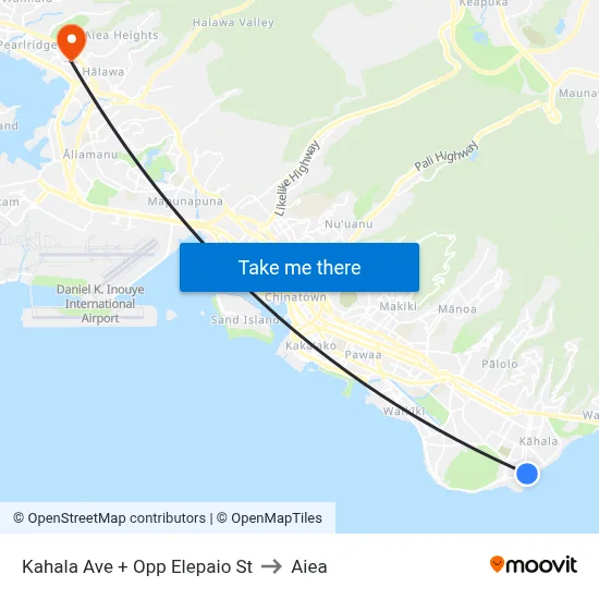 Kahala Ave + Opp Elepaio St to Aiea map
