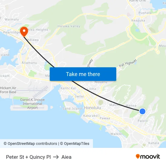 Peter St + Quincy Pl to Aiea map