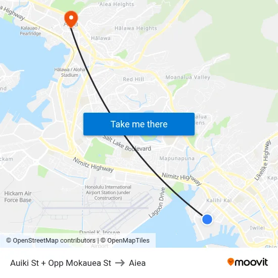 Auiki St + Opp Mokauea St to Aiea map