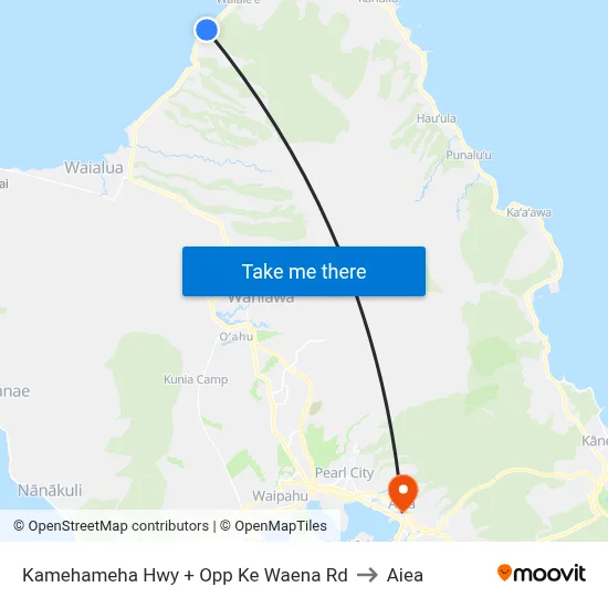 Kamehameha Hwy + Opp Ke Waena Rd to Aiea map
