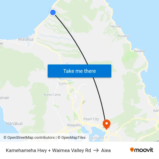 Kamehameha Hwy + Waimea Valley Rd to Aiea map
