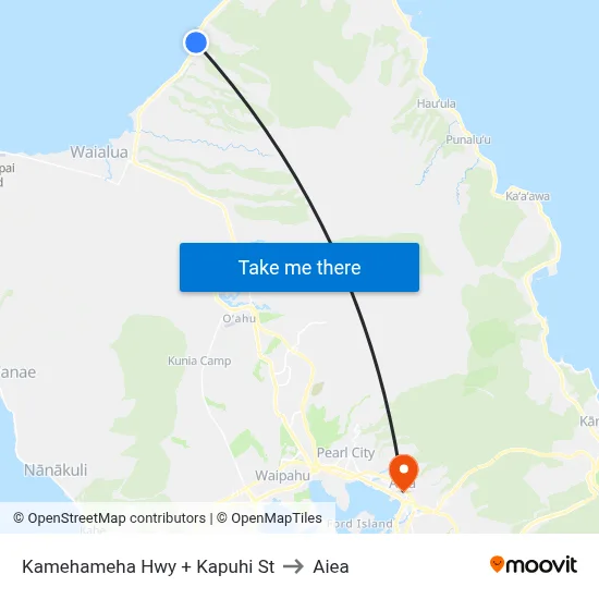 Kamehameha Hwy + Kapuhi St to Aiea map
