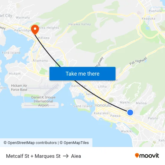 Metcalf St + Marques St to Aiea map
