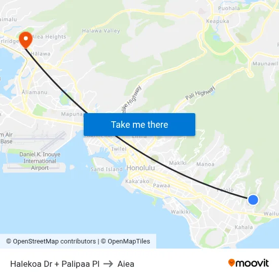 Halekoa Dr + Palipaa Pl to Aiea map
