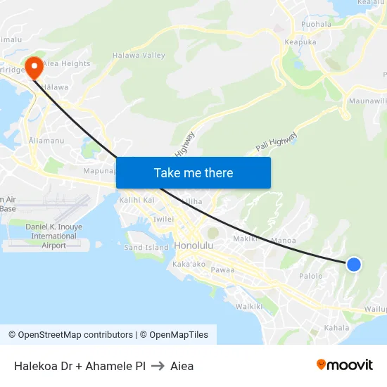Halekoa Dr + Ahamele Pl to Aiea map