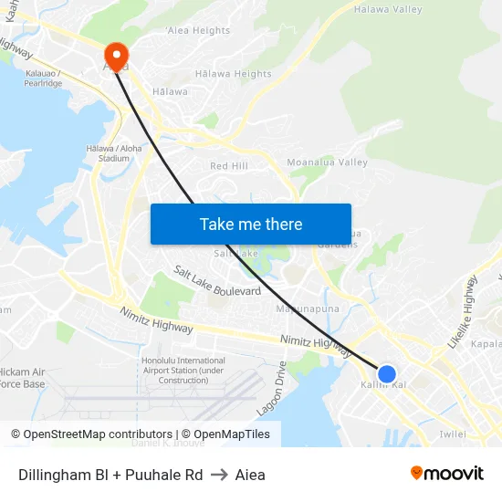 Dillingham Bl + Puuhale Rd to Aiea map