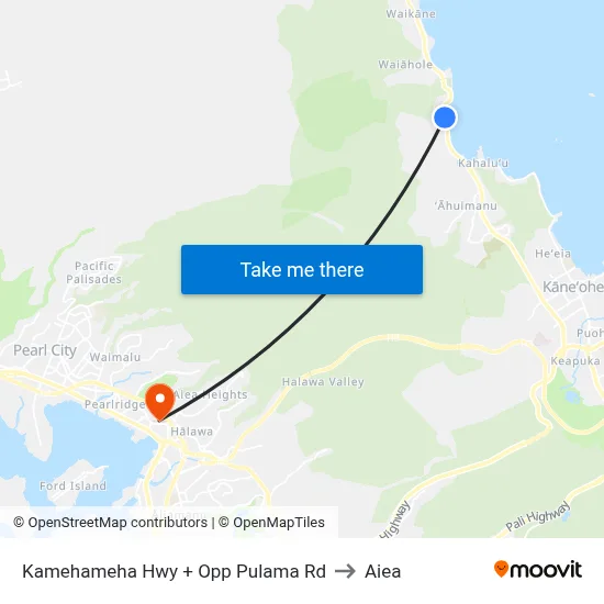 Kamehameha Hwy + Opp Pulama Rd to Aiea map