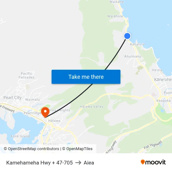 Kamehameha Hwy + 47-705 to Aiea map