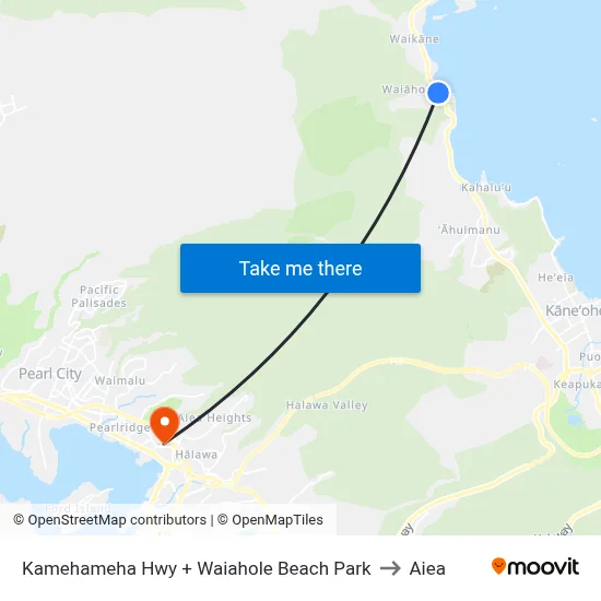 Kamehameha Hwy + Waiahole Beach Park to Aiea map