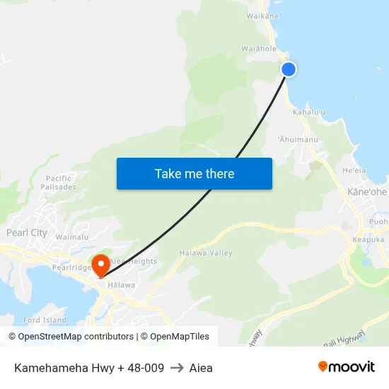 Kamehameha Hwy + 48-009 to Aiea map