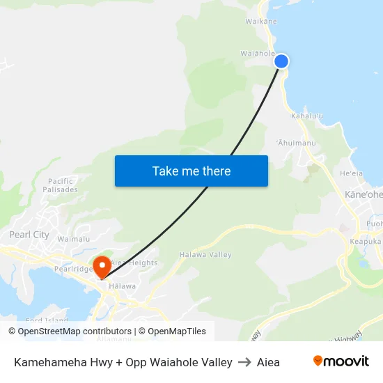 Kamehameha Hwy + Opp Waiahole Valley to Aiea map
