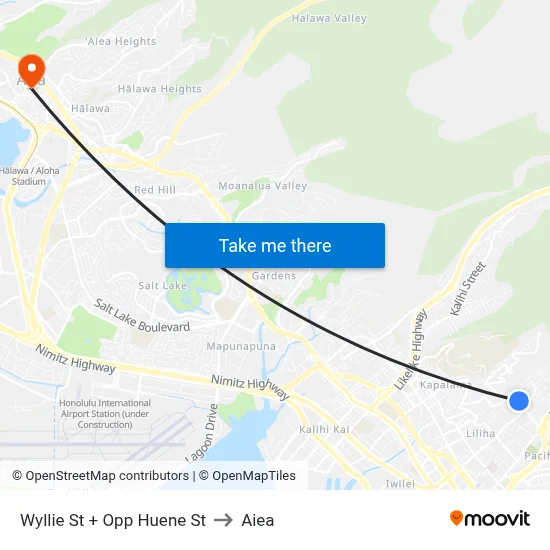 Wyllie St + Opp Huene St to Aiea map