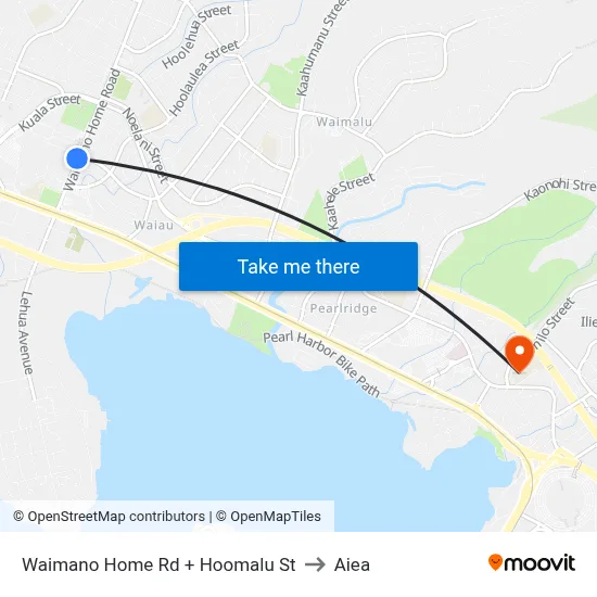 Waimano Home Rd + Hoomalu St to Aiea map